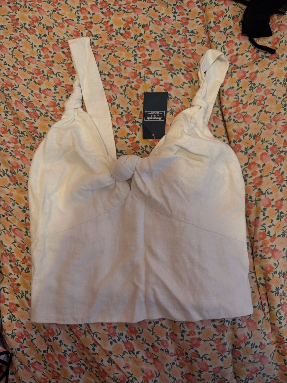 Abercrombie & Fitch Cream Knot-Front Crop Tank